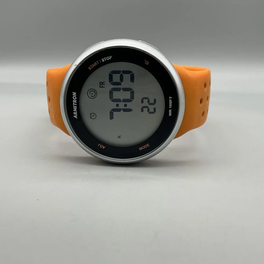 Armitron Pro Sport Mens Watch 43mm Digital Alarm Orange Resin 40/8423 M1185A